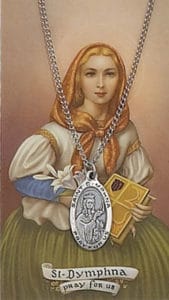 Pewter Saint Dymphna medal and prayer card