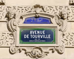 Typical street sign in Paris showing the Arrondisement