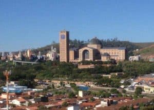The immense Basilica of Our Lady of Aparecida towers over the countryside