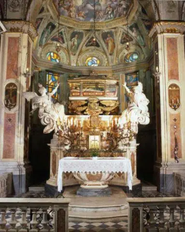 the altar, with the body of St. Catherine of Genoa placed up above