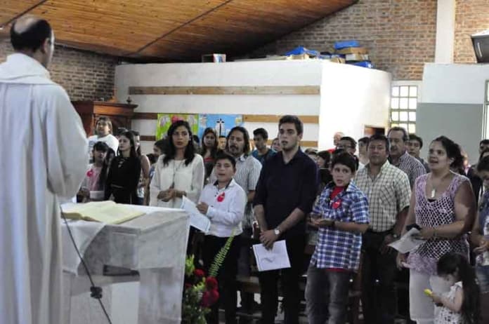 Celebrating in the tiny chapel in San Nicolas Argentina