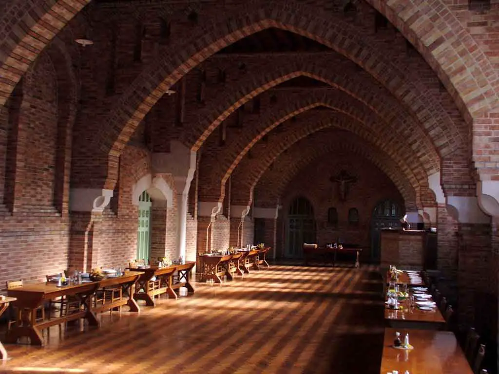The refectory at Quarr Abbey where meals are taken