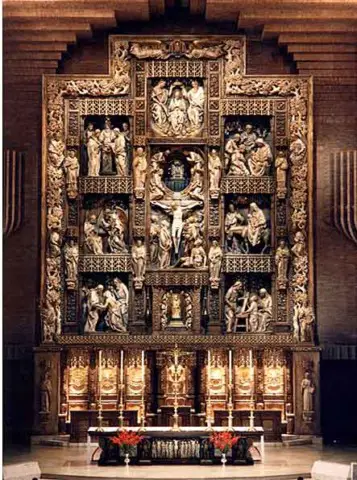 The alabaster altar piece in the Shrine of Our Lady of Torreciudad