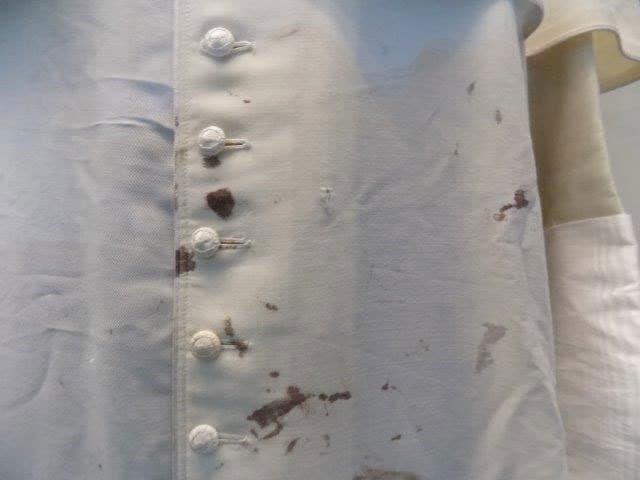 Closeup of the cassock John Paul II was wearing when the assassination attempt took place