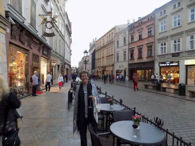Sue outside the restaurant in Krakow Old Town