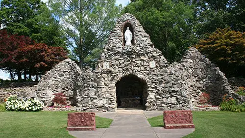 View of the grotto at the Shrine of the Miraculous Medal in Perryville, Missouri