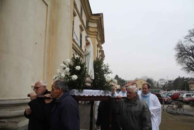 Carrying the Statue in Procession at Our Lady of Sorrows Basilica in Sastin, Slovakia