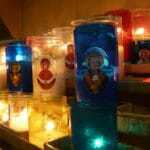 A view of some of the many candles lit here at the shrine of St John Vianney