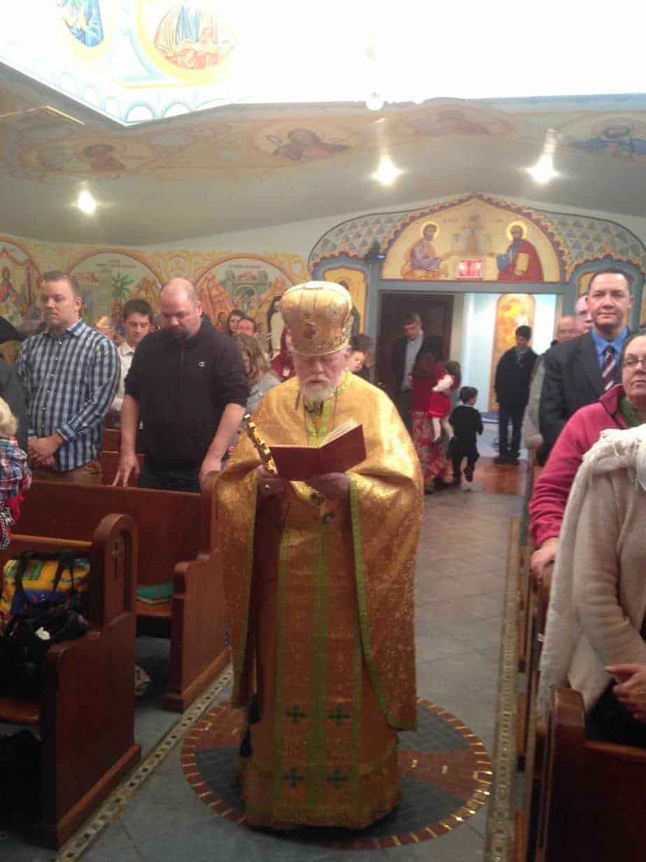 Father Joseph celebrating Divine Liturgy at St. John Chrysostom in Seattle, WA for the Feast of St. Nicholas (Dec. 6th) for Brother Petr's tonsure to the Order of the Rasophore Monk.