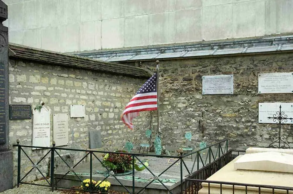 The tomb of the Marquis de Lafayette in Picpus Cemetery, Paris