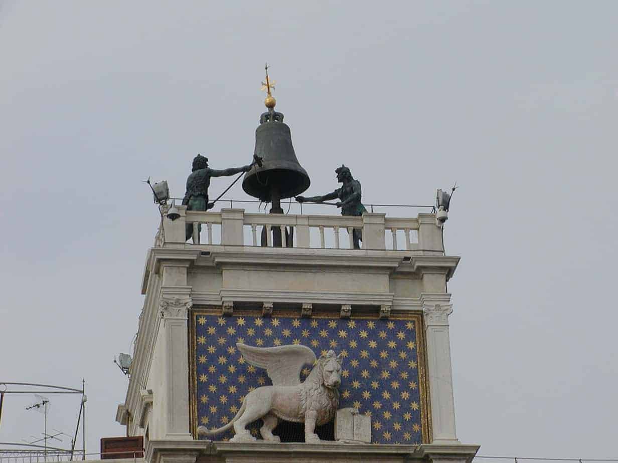The bell tower atop Saint Marks Basilica in Venice