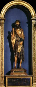 Wood sculpture of St. John the Baptist by Donatello in Basilica dei Frari, Venice