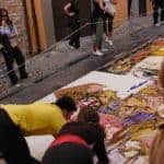Preparing the streets for the celebration of The Feast of Corpus Christi in Spello, Italy