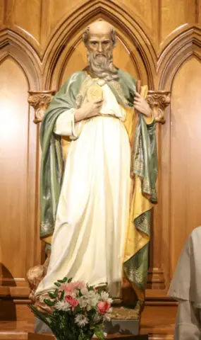 Closeup of the Statue of Saint Jude in Shrine of St. Jude Washington, D.C.  (photo courtesy Fr. Lew, O.P.)