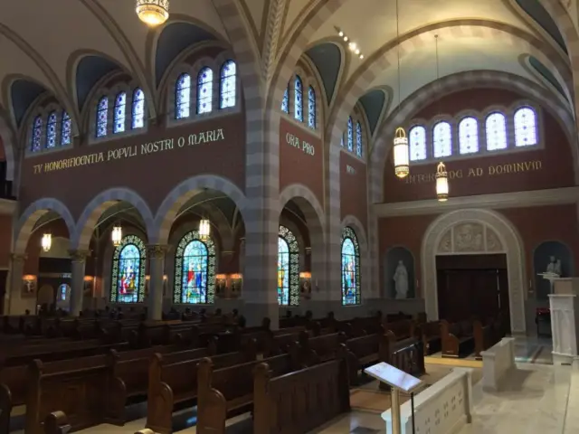 Interior showing the restored stenciling in the Cathedral of the Immaculate Conception in Lake Charles, LA