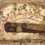 Fresco of Agape Feast in the catacombs of SS. Marcellino e Pietro