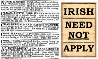 19th century Help wanted ad:  Irish need not apply