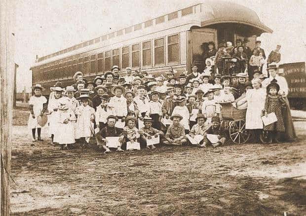 Children arriving on one of the orphan trains