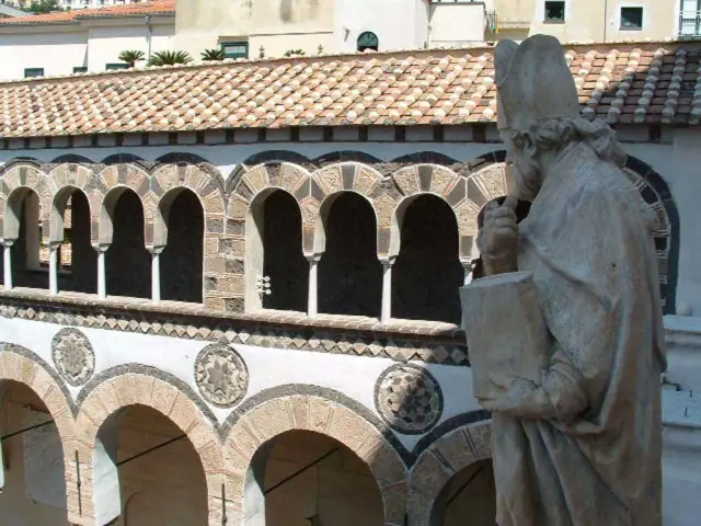 Statue overlooking the Cathedral of Saint Matthew in Salerno, Italy