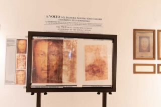 The image of the Holy Face compared to the image on the Shroud of Turin