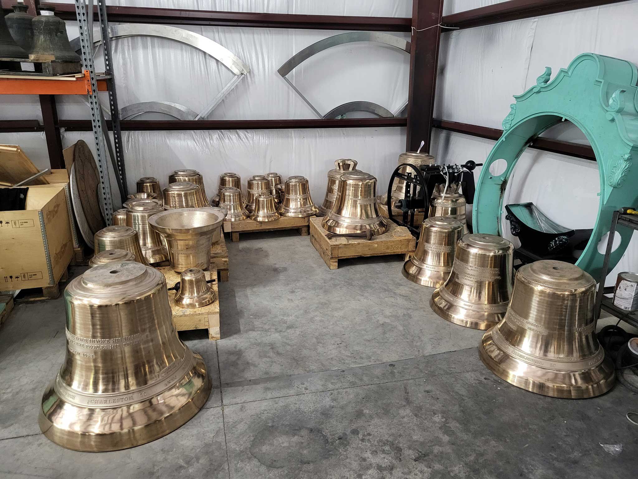 Bells ready to install in st clare catholic church charleston sc