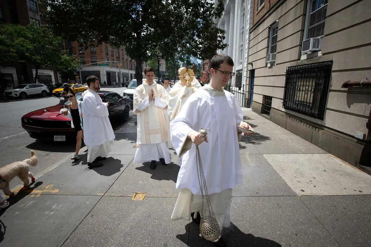 Procession to the perpetual adoration chapel in St Josephs church Greenwich Village, New York City