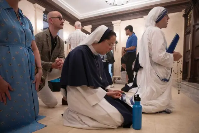 Religious sisters in the new Perpetual Adoration Chapel in St Joseph Church, Greenwich Village, New York City