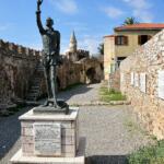 Statue of Cervantes in the harbor area of Nafpaktos, Greece