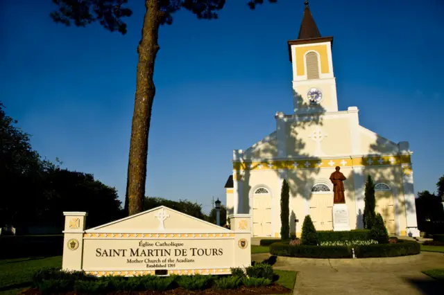Front view of Saint Martin de Tours Catholic Church in Martinville, Louisiana