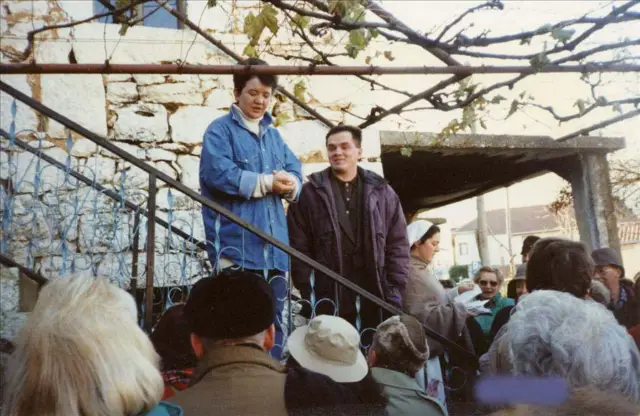 Vicka speaking to pilgrims sometime in the 1980's